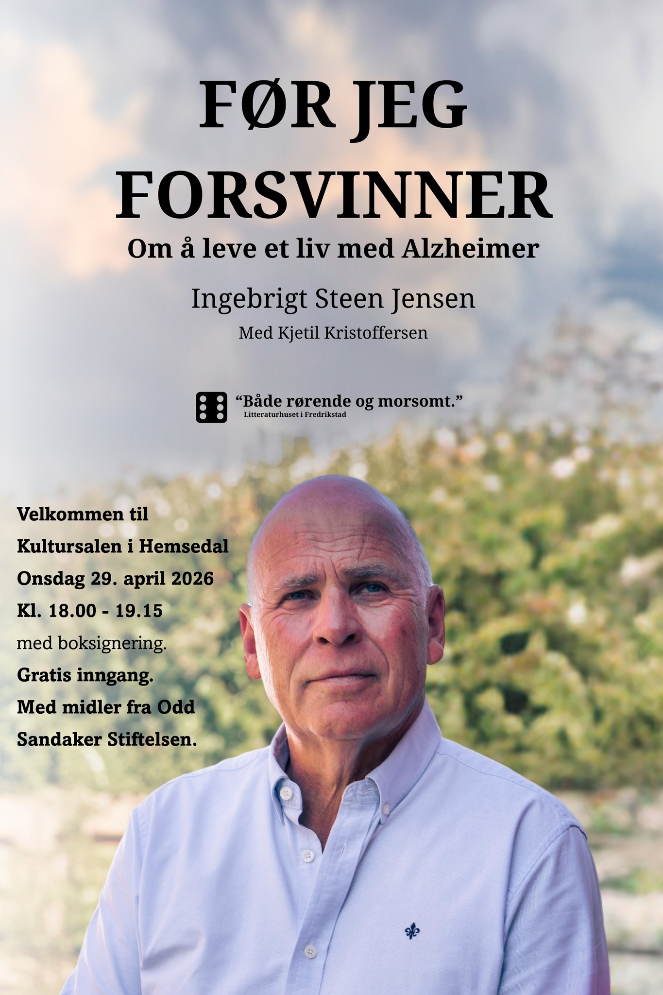 Plakat med informasjon om arrangement - onsdag 29. april klokken 18.00